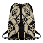 Viking Wolves Symbol Print Drawstring Backpack