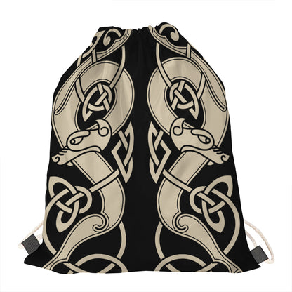 Viking Wolves Symbol Print Drawstring Bag