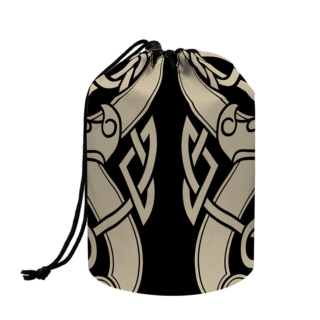 Viking Wolves Symbol Print Drawstring Makeup Bag