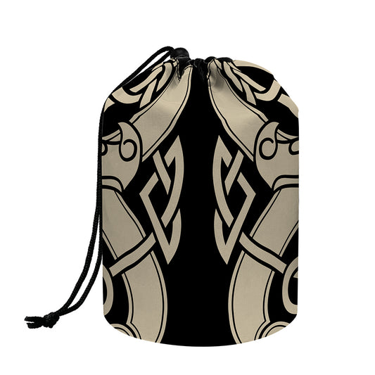 Viking Wolves Symbol Print Drawstring Makeup Bag