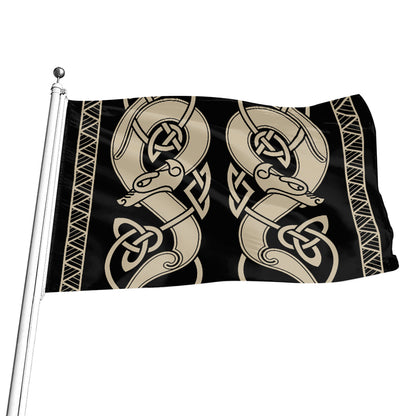 Viking Wolves Symbol Print Flag