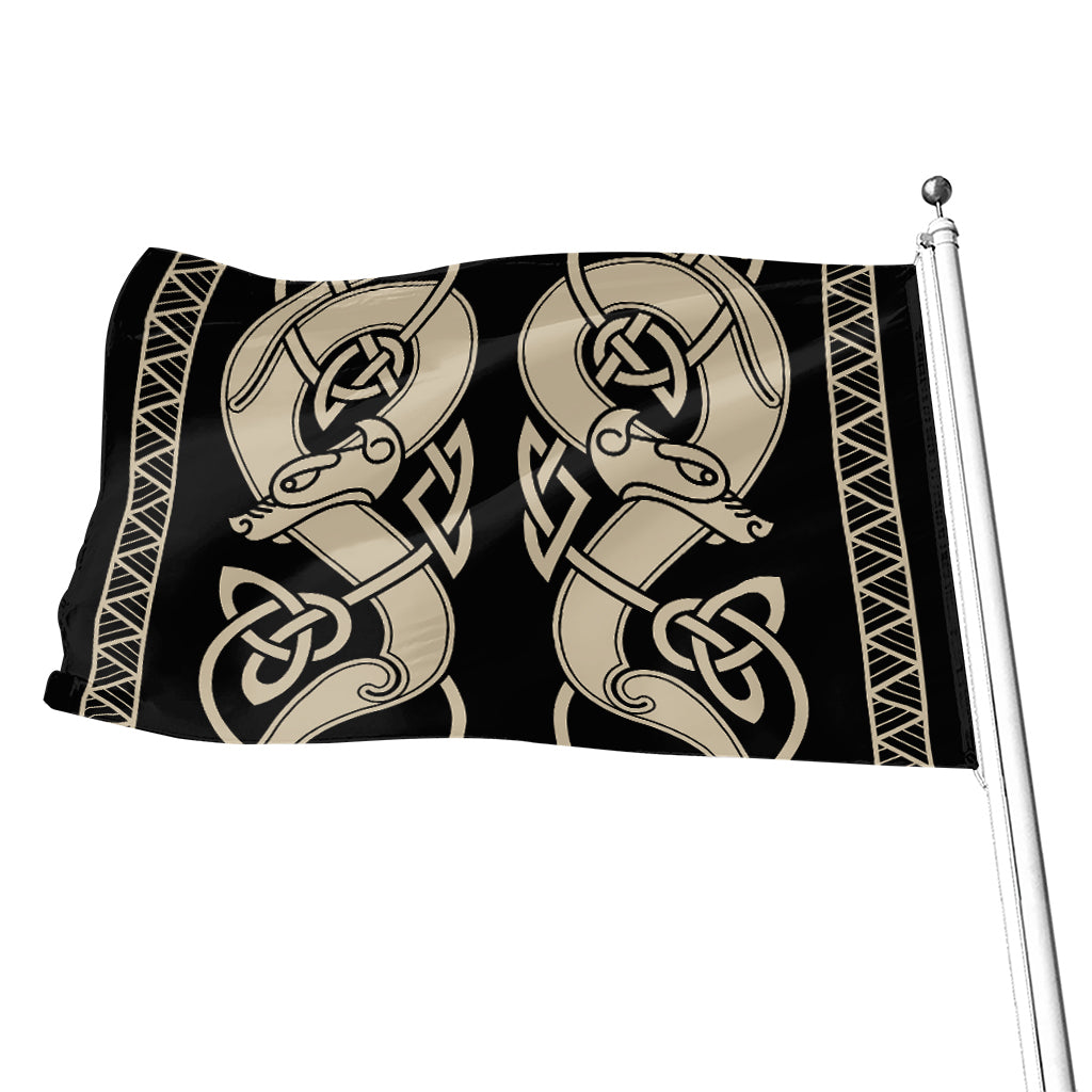Viking Wolves Symbol Print Flag