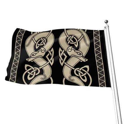 Viking Wolves Symbol Print Flag