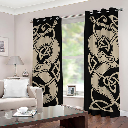 Viking Wolves Symbol Print Grommet Curtains