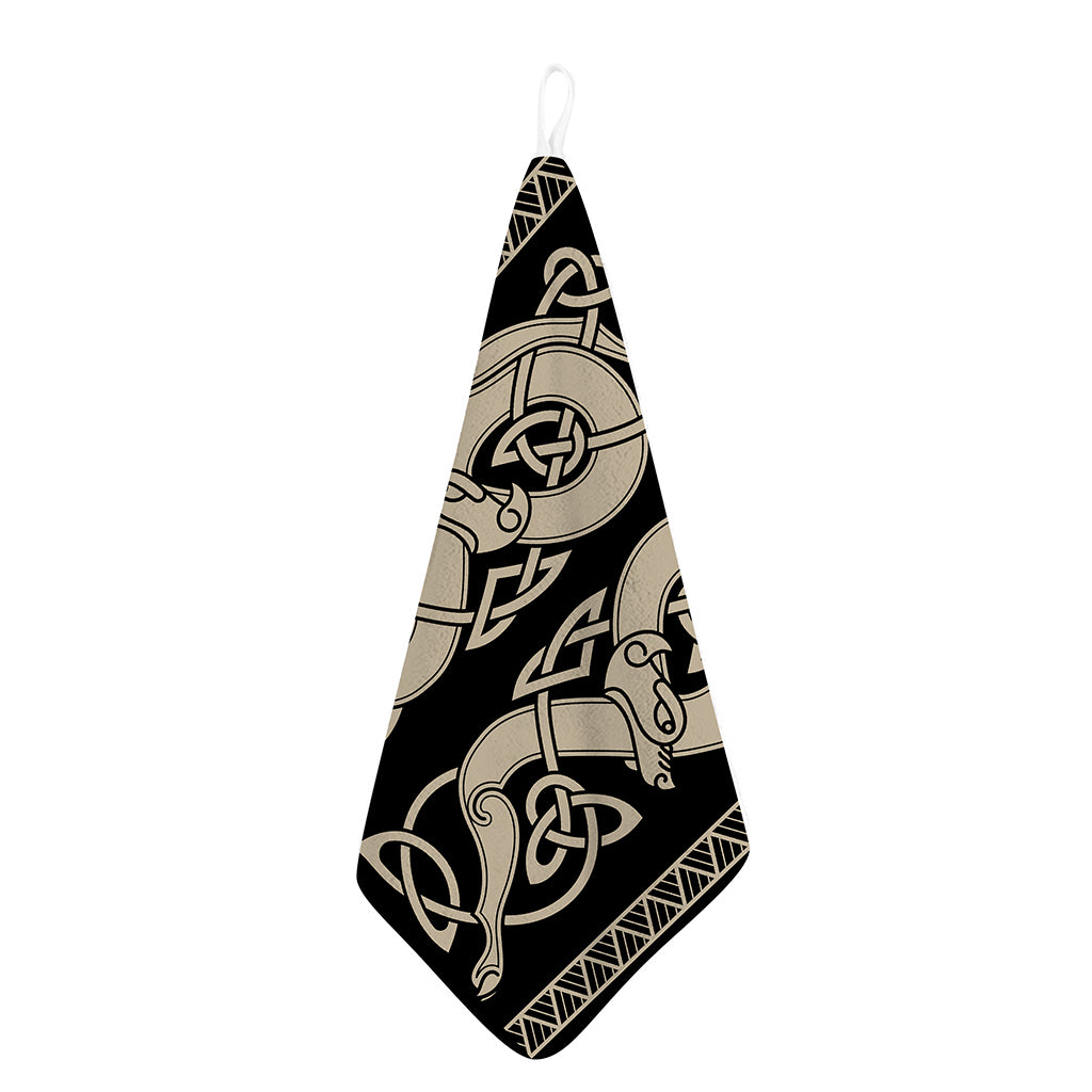 Viking Wolves Symbol Print Hand Towel