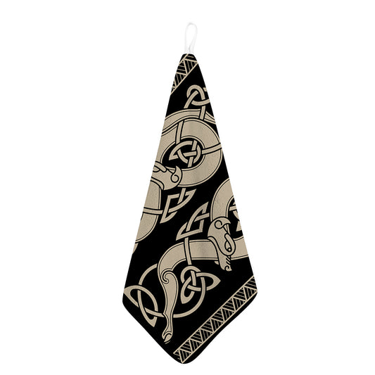 Viking Wolves Symbol Print Hand Towel