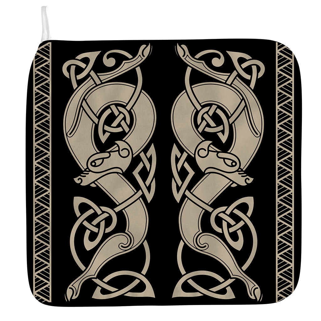 Viking Wolves Symbol Print Hand Towel