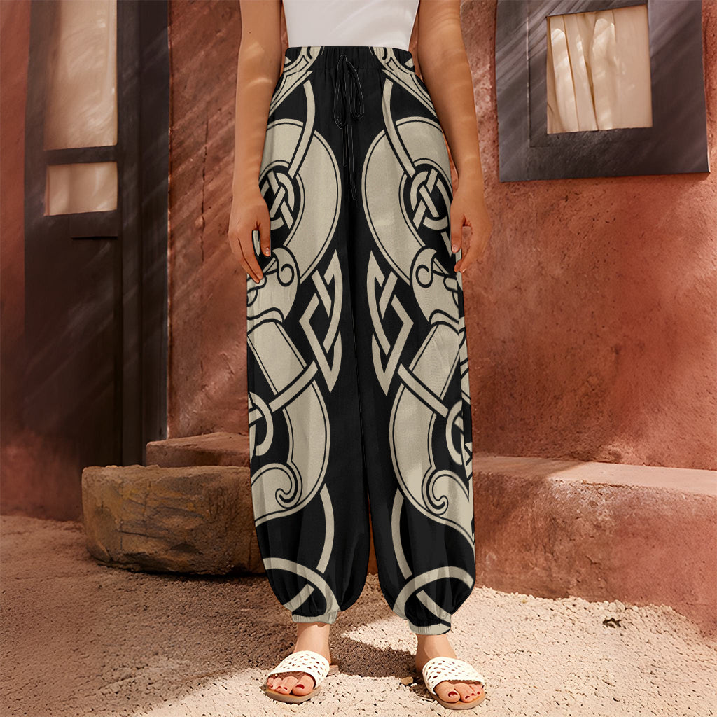 Viking Wolves Symbol Print Harem Pants
