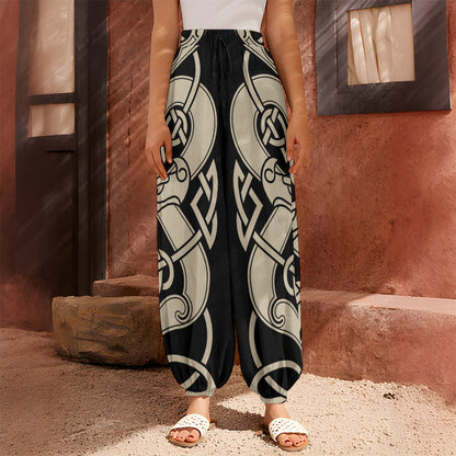 Viking Wolves Symbol Print Harem Pants
