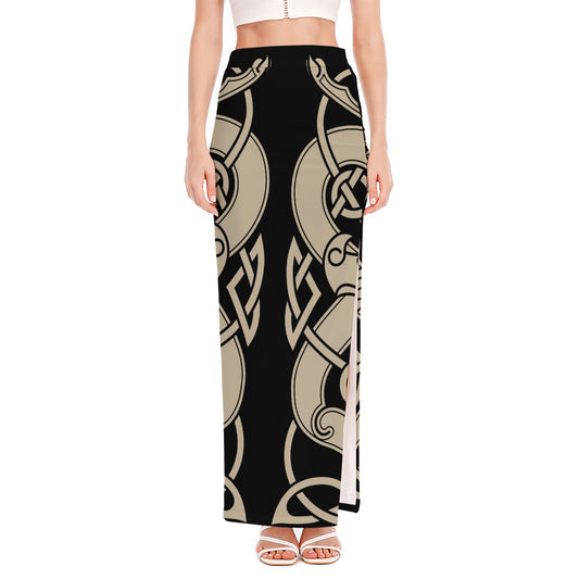 Viking Wolves Symbol Print High Slit Maxi Skirt