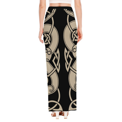 Viking Wolves Symbol Print High Slit Maxi Skirt