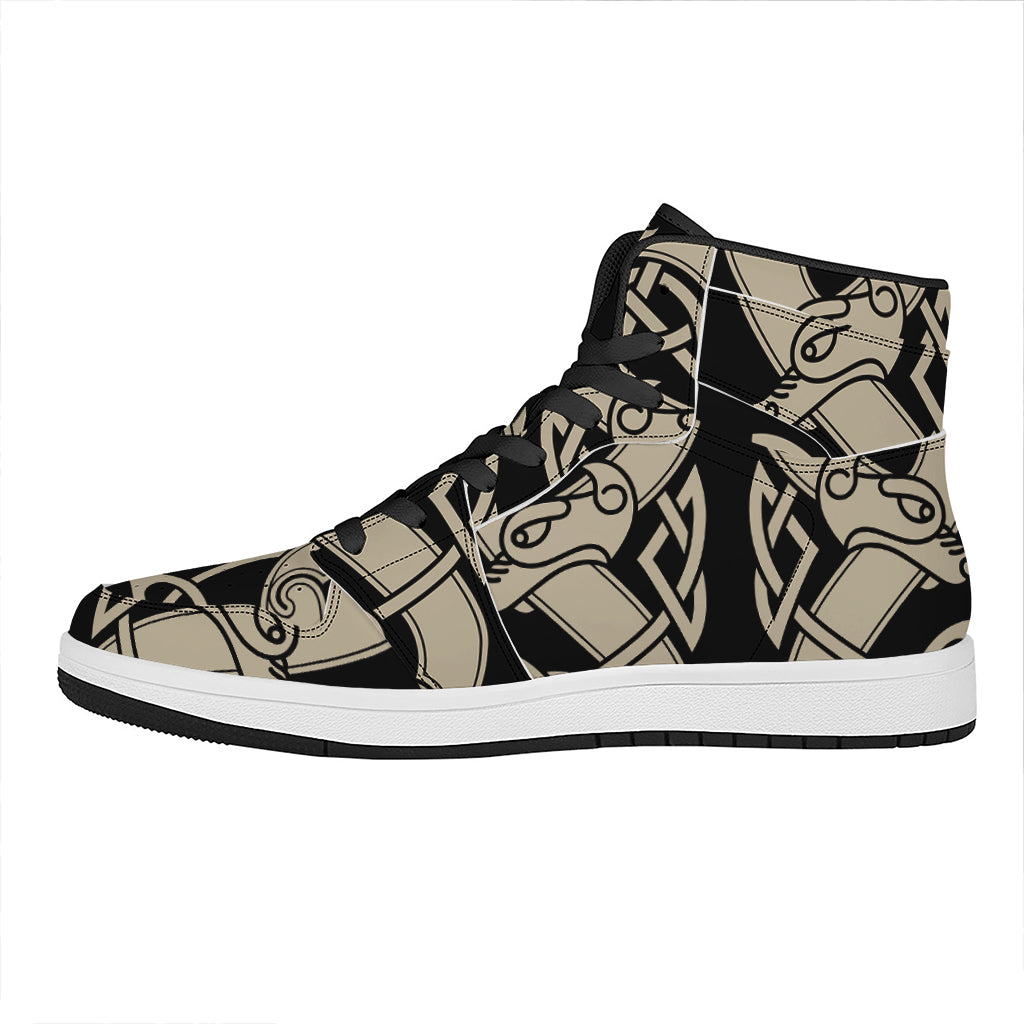 Viking Wolves Symbol Print High Top Leather Sneakers