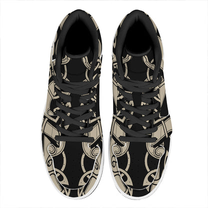 Viking Wolves Symbol Print High Top Leather Sneakers