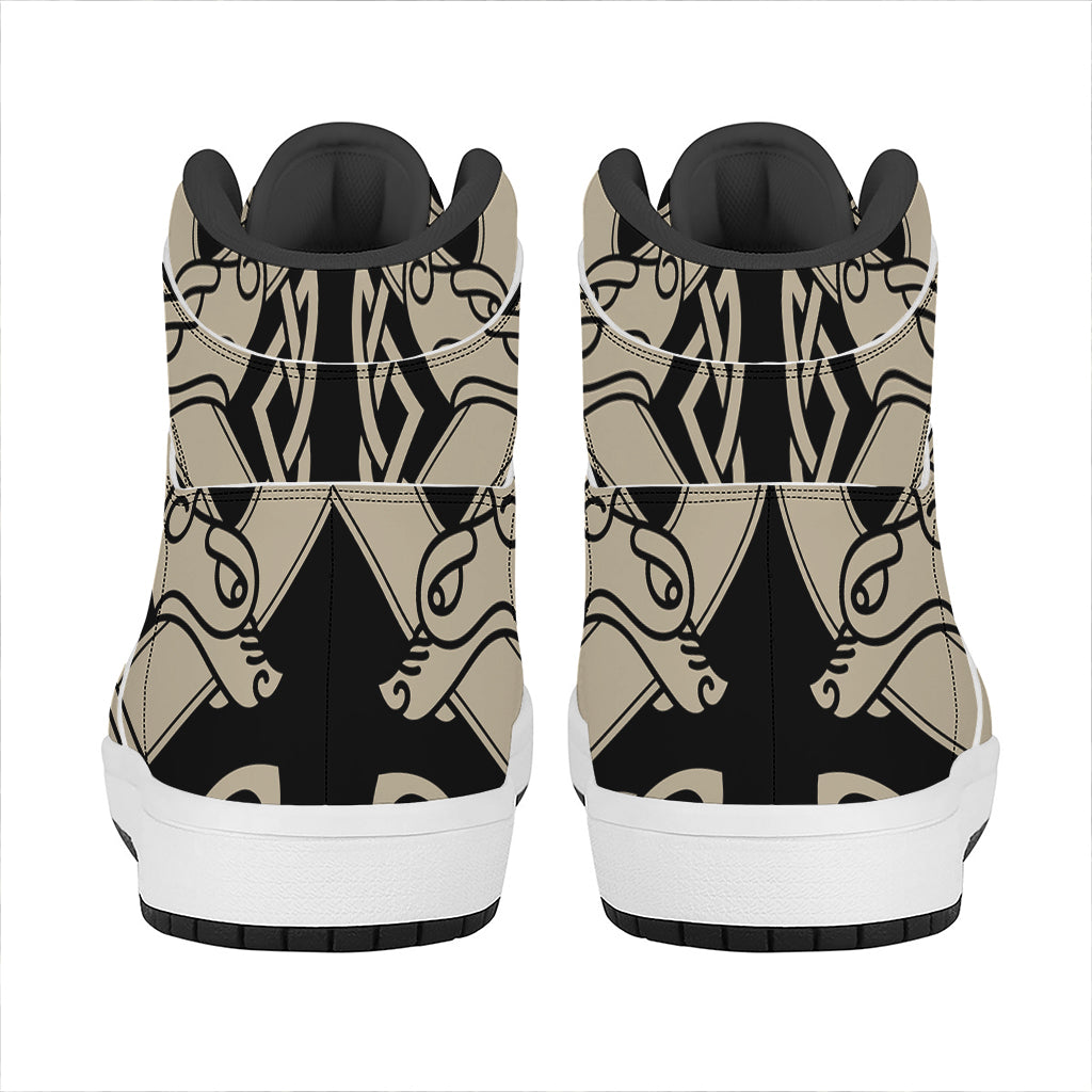 Viking Wolves Symbol Print High Top Leather Sneakers