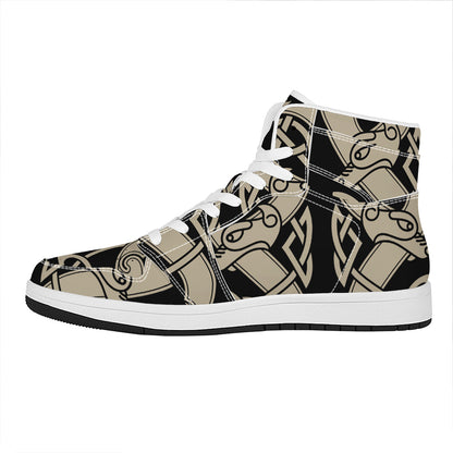 Viking Wolves Symbol Print High Top Leather Sneakers