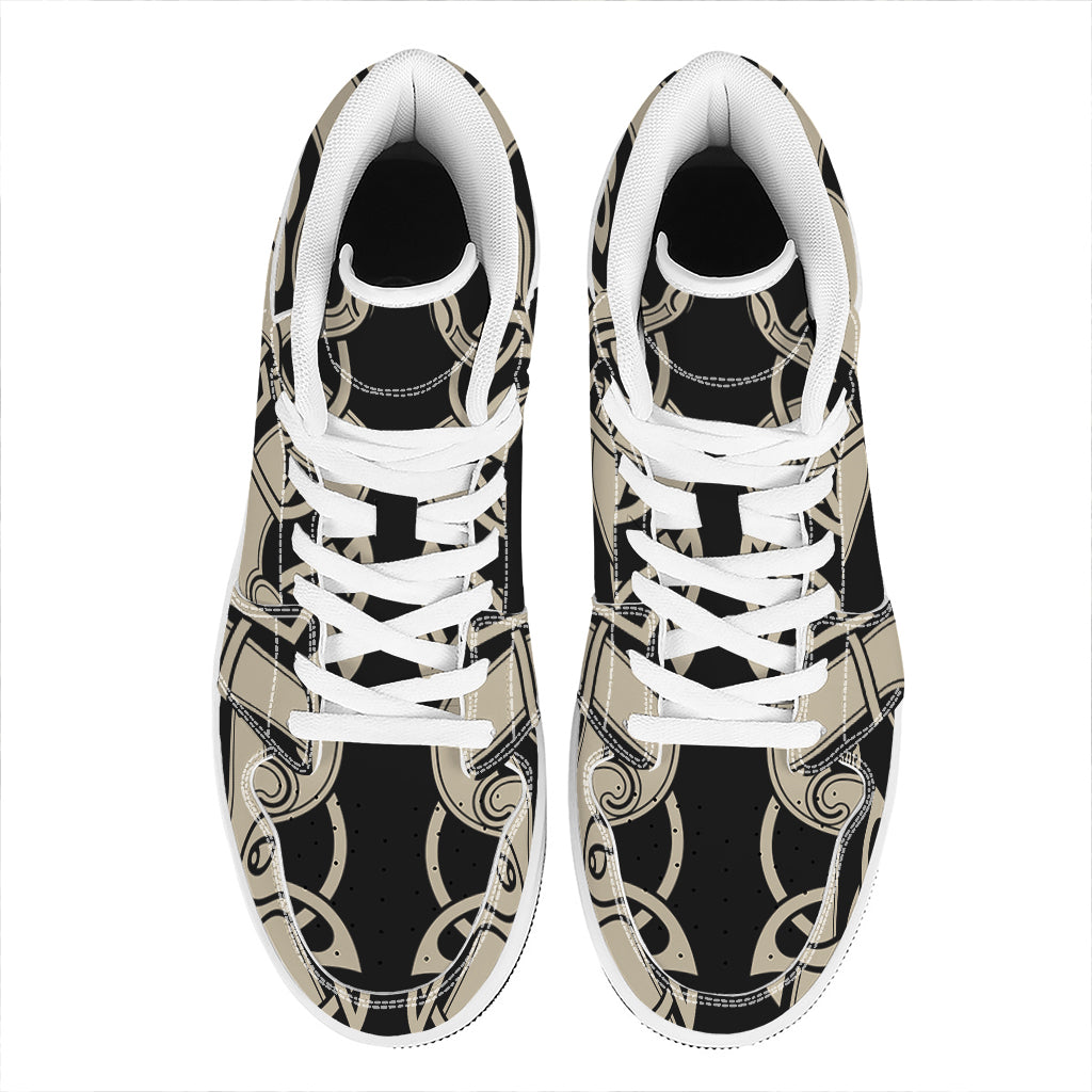 Viking Wolves Symbol Print High Top Leather Sneakers