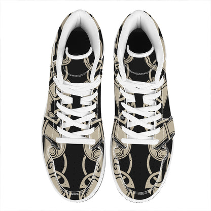 Viking Wolves Symbol Print High Top Leather Sneakers