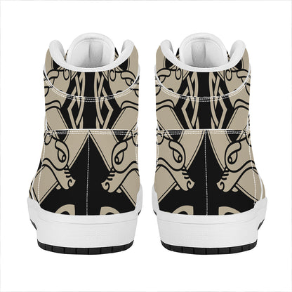 Viking Wolves Symbol Print High Top Leather Sneakers
