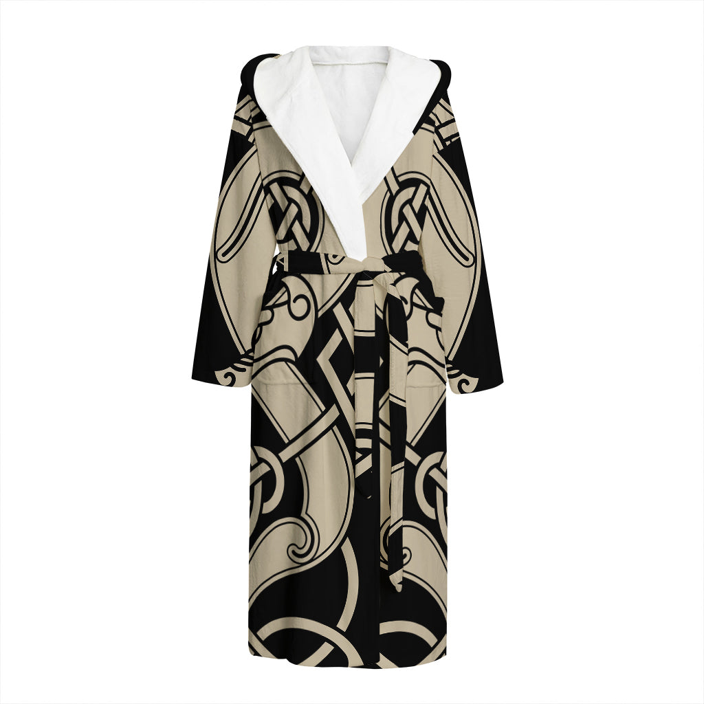 Viking Wolves Symbol Print Hooded Bathrobe