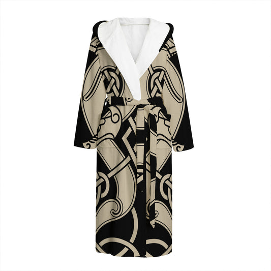 Viking Wolves Symbol Print Hooded Bathrobe