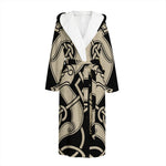 Viking Wolves Symbol Print Hooded Bathrobe