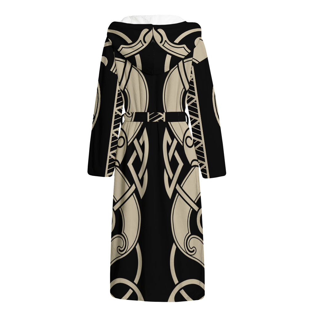 Viking Wolves Symbol Print Hooded Bathrobe
