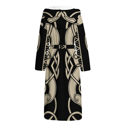 Viking Wolves Symbol Print Hooded Bathrobe