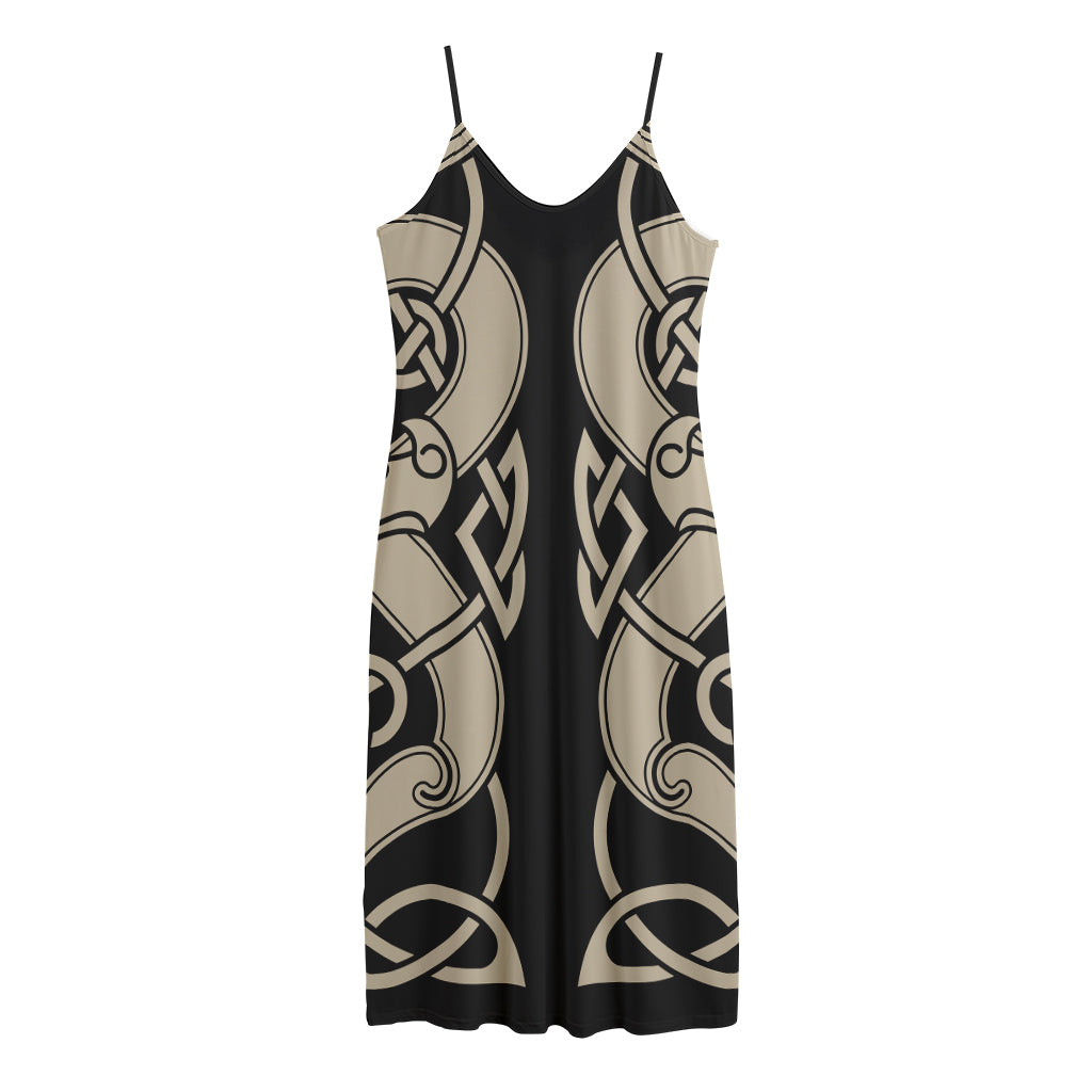 Viking Wolves Symbol Print Jersey Midi Cami Dress