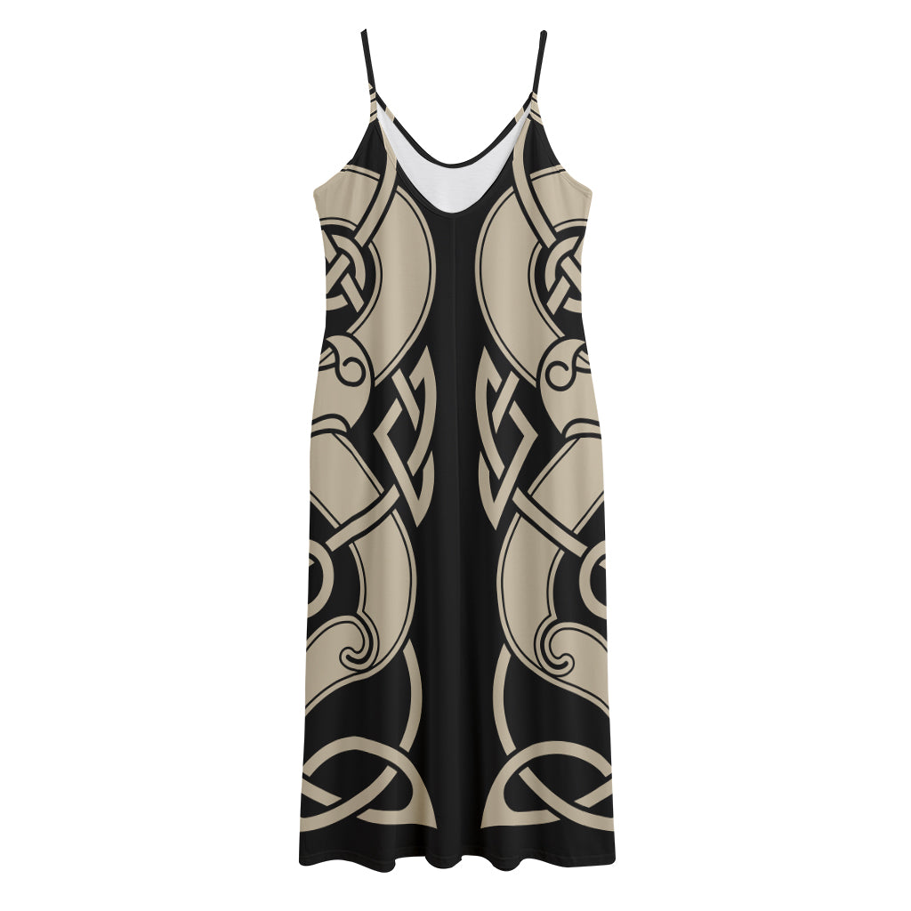 Viking Wolves Symbol Print Jersey Midi Cami Dress