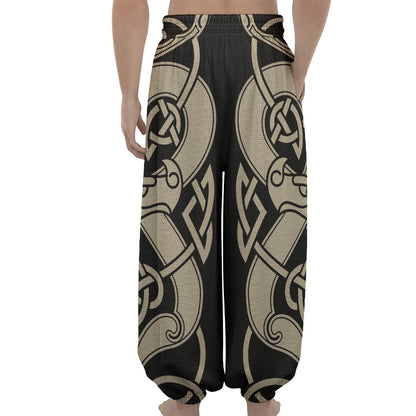 Viking Wolves Symbol Print Lantern Pants