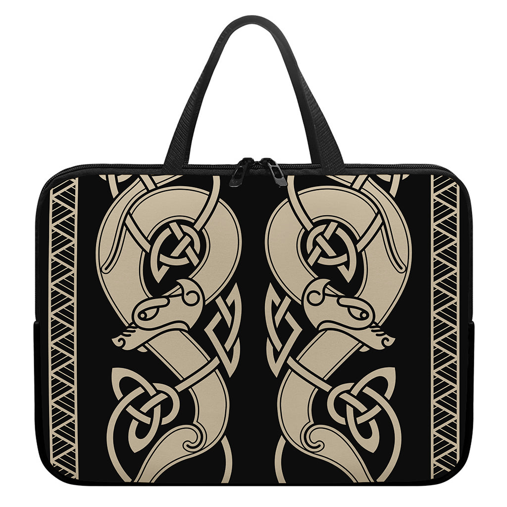 Viking Wolves Symbol Print Laptop Sleeve With Handle