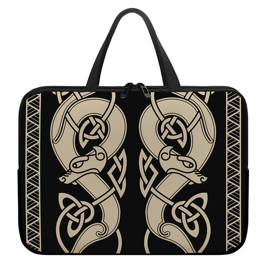 Viking Wolves Symbol Print Laptop Sleeve With Handle