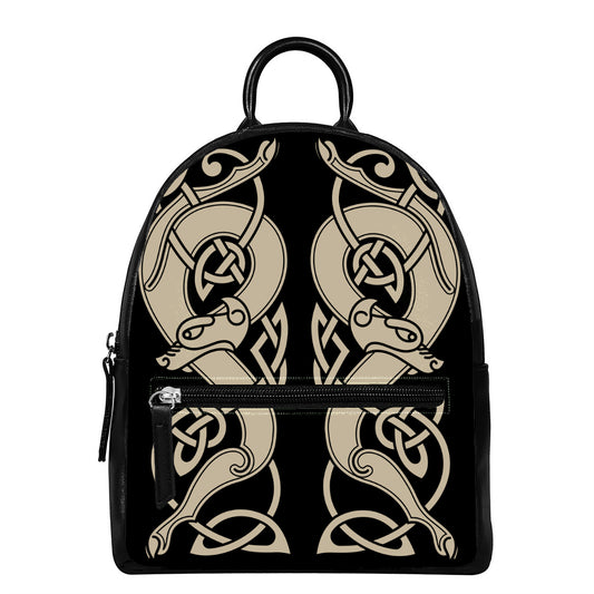 Viking Wolves Symbol Print Leather Backpack