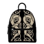 Viking Wolves Symbol Print Leather Backpack