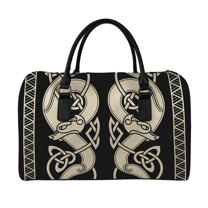 Viking Wolves Symbol Print Leather Duffle Bag