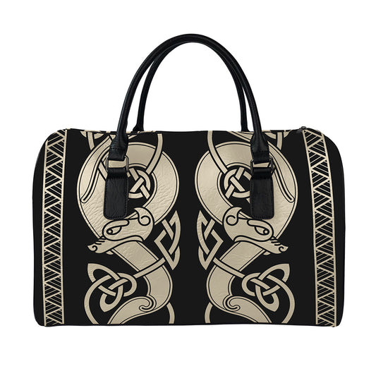 Viking Wolves Symbol Print Leather Duffle Bag