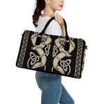 Viking Wolves Symbol Print Leather Duffle Bag