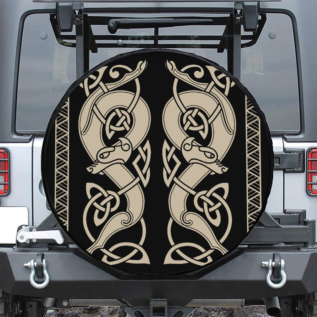 Viking Wolves Symbol Print Leather Spare Tire Cover