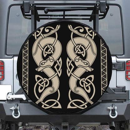 Viking Wolves Symbol Print Leather Spare Tire Cover