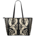 Viking Wolves Symbol Print Leather Tote Bag With Zipper