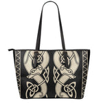 Viking Wolves Symbol Print Leather Tote Bag