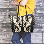 Viking Wolves Symbol Print Leather Tote Bag
