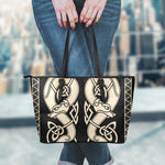 Viking Wolves Symbol Print Leather Tote Bag