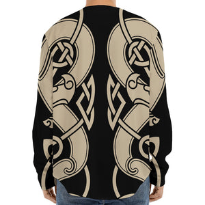 Viking Wolves Symbol Print Long Sleeve Baseball Jersey