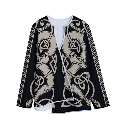 Viking Wolves Symbol Print Long Sleeve Short Coat