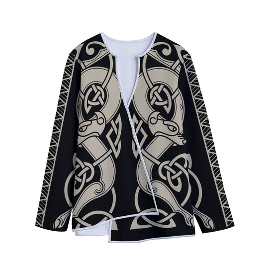 Viking Wolves Symbol Print Long Sleeve Short Coat