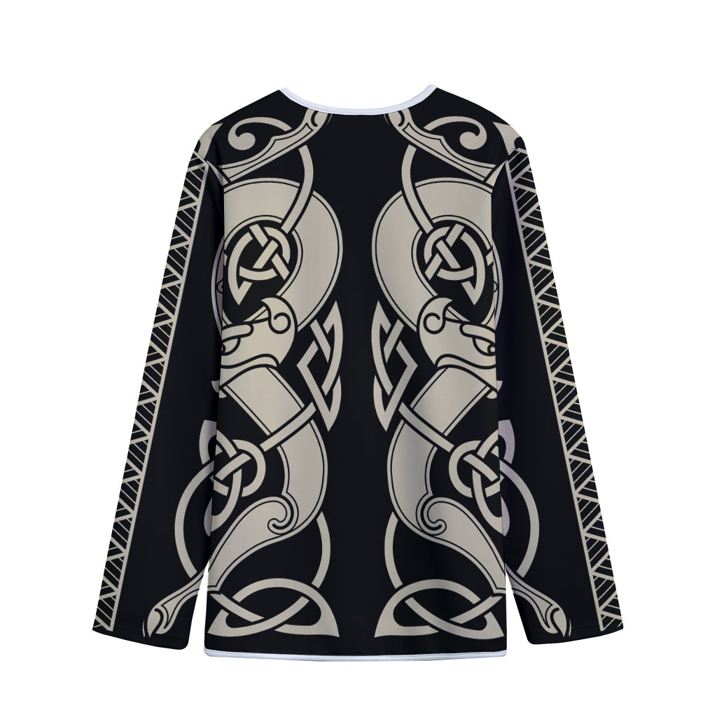 Viking Wolves Symbol Print Long Sleeve Short Coat