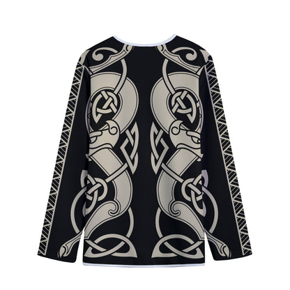 Viking Wolves Symbol Print Long Sleeve Short Coat
