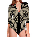 Viking Wolves Symbol Print Long Sleeve Swimsuit