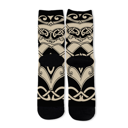 Viking Wolves Symbol Print Long Socks